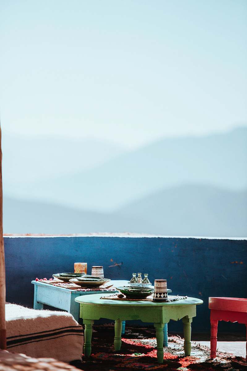 coffee table plates on table beside sofa morocco